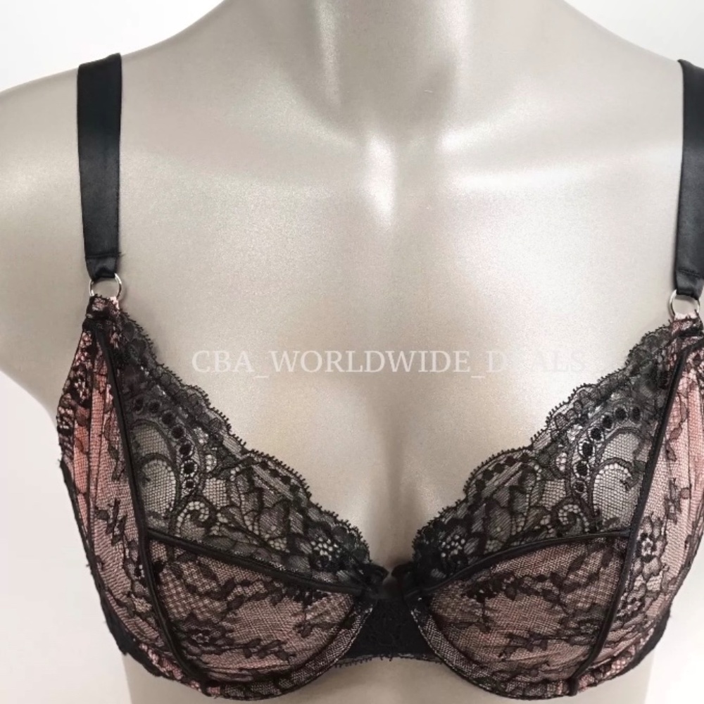 NWT Victoria's Secret Designer Pink Black Lace Very Sexy Unlined Demi Bra